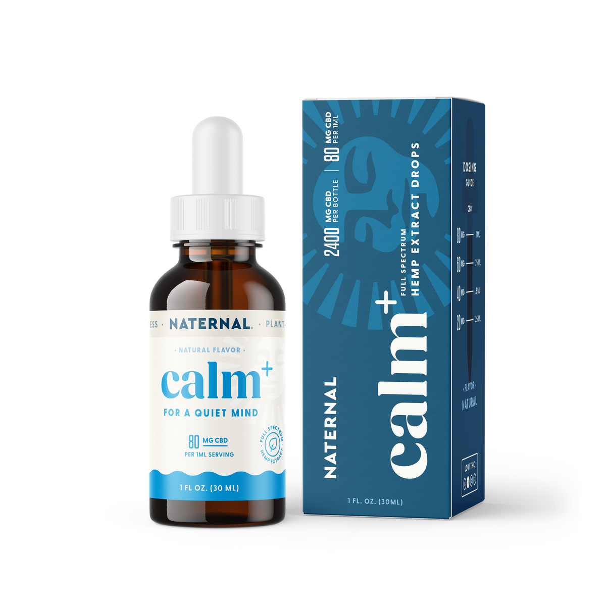 Naternal Calm+ Drops in an amber glass dropper bottle