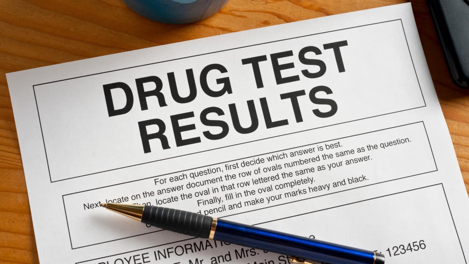 Drug test results page