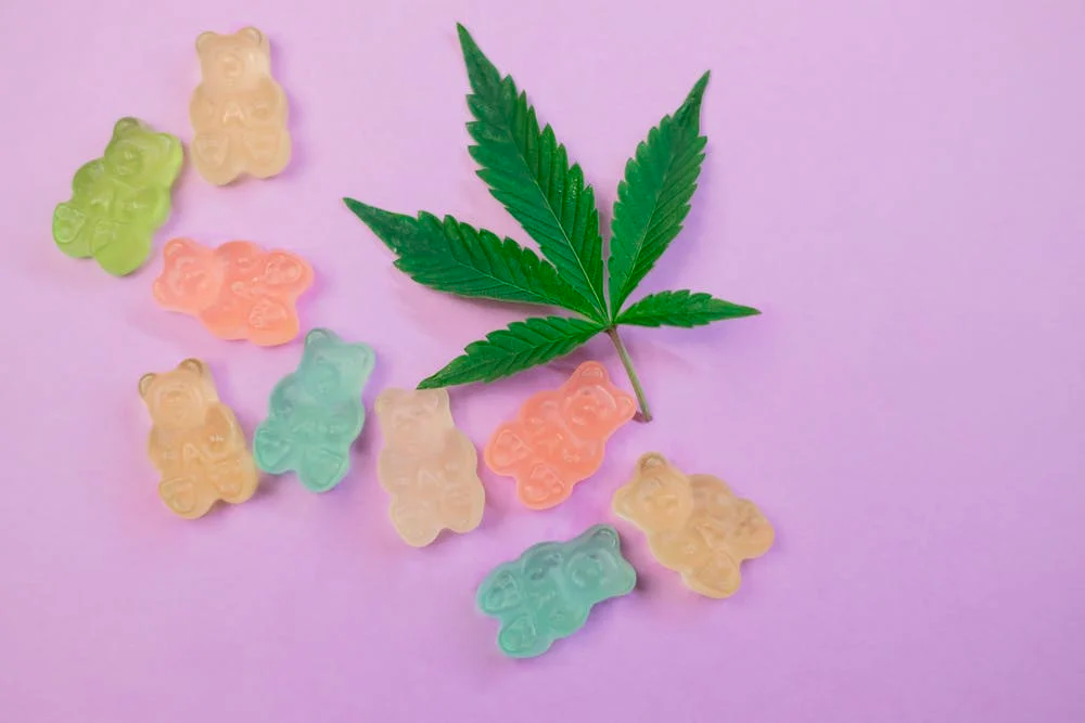 Gummy bears with cannabis leave