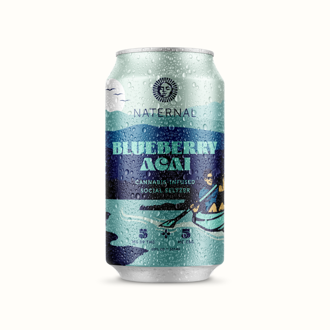 Naternal Blueberry Acai Seltzer in a light blue can