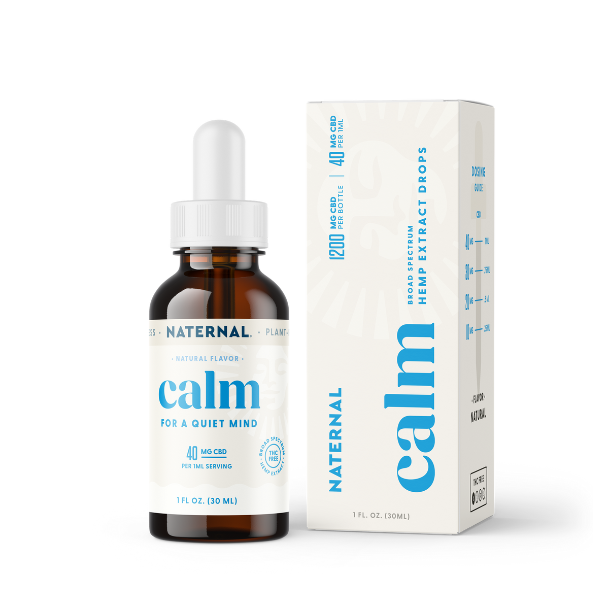 Naternal Calm THC Free Drops in an amber glass dropper bottle