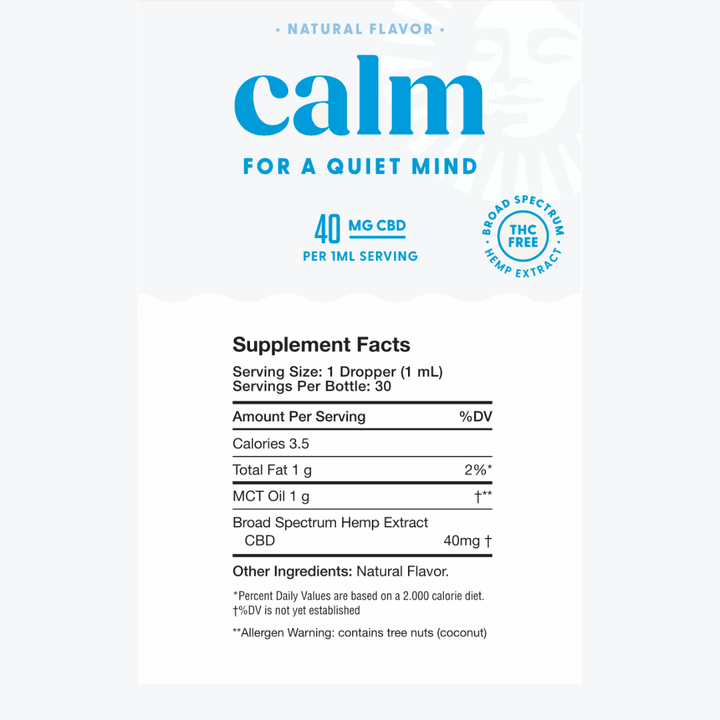 Supplement Facts panel for Naternal Calm THC Free Drops