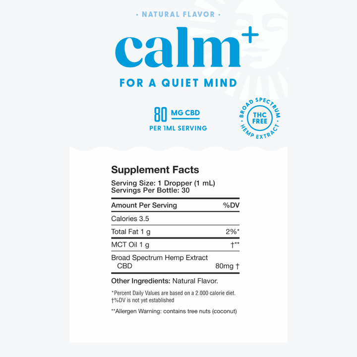Supplement Facts panel for Naternal Calm+ THC Free Drops