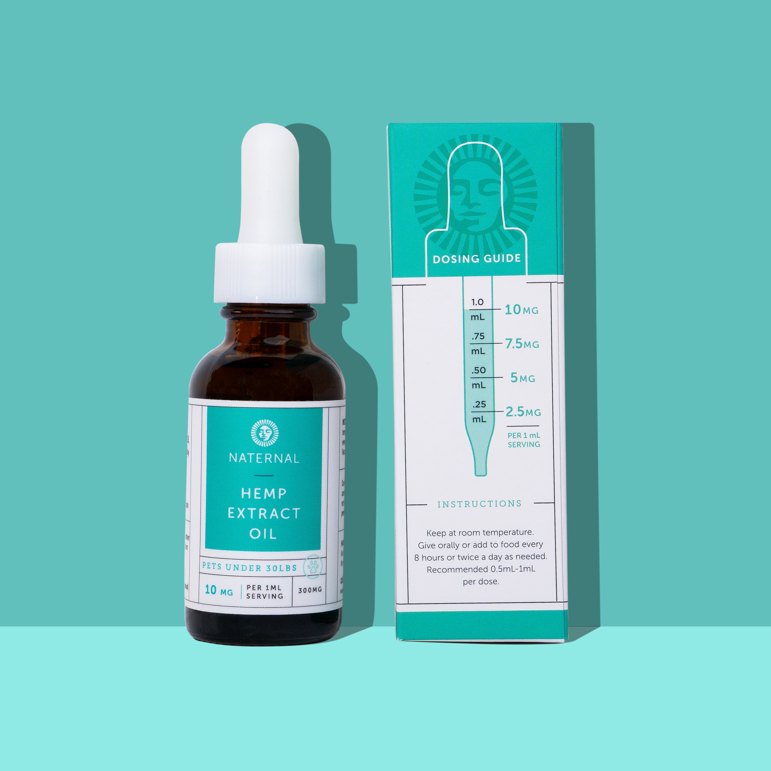 CBD for Pets 300mg oil bottle beside its packaging